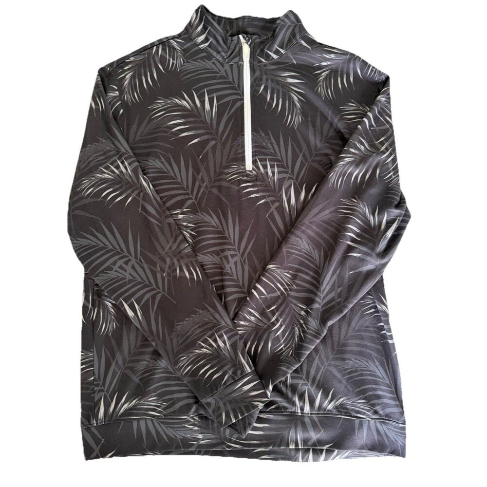 Waggle Golf 1/4 Zip Pullover Mens Large Black Palm Leaf Tropical Stretch